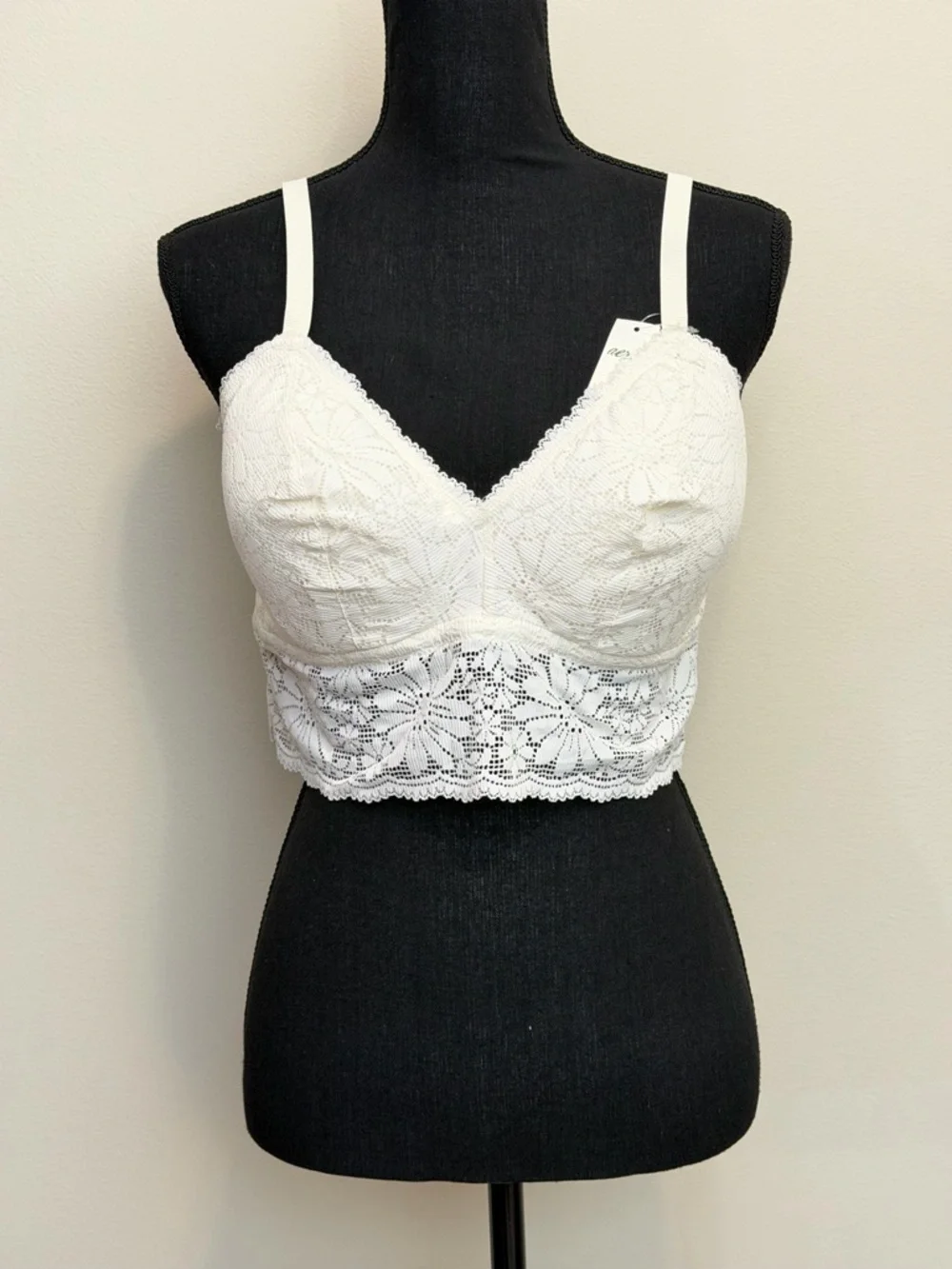 NEW Aerie Floral Lace Padded Longline Bralette Womens XL Ivory Bra Removable Pad